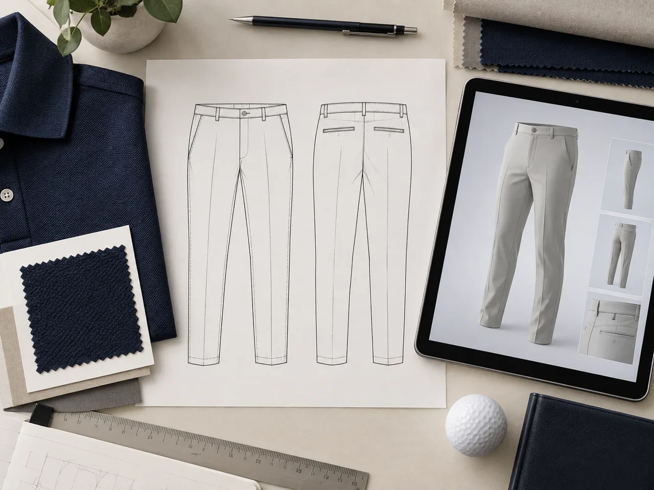 Golf garment sketches and material development
