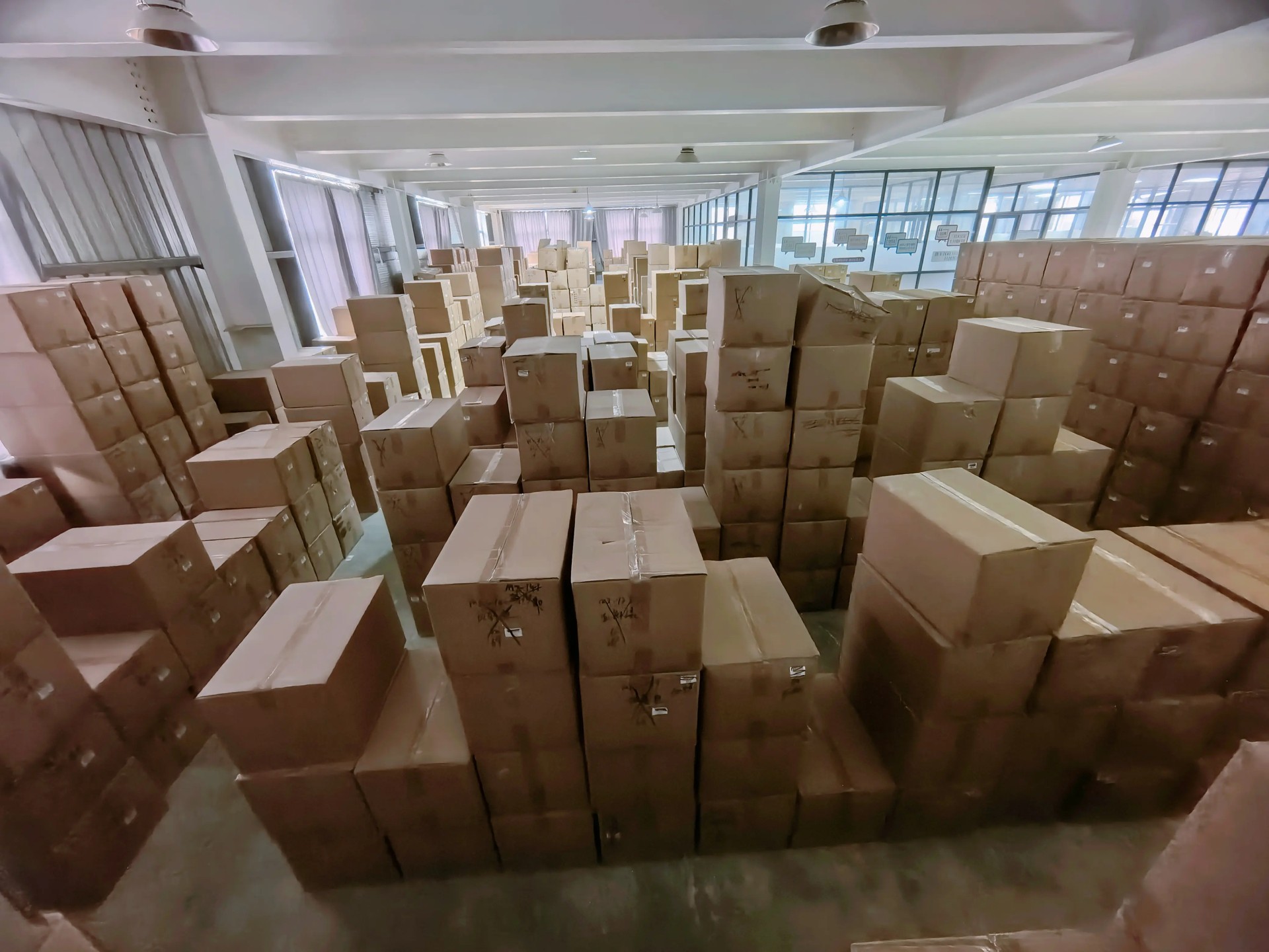Packed garment cartons ready for order dispatch