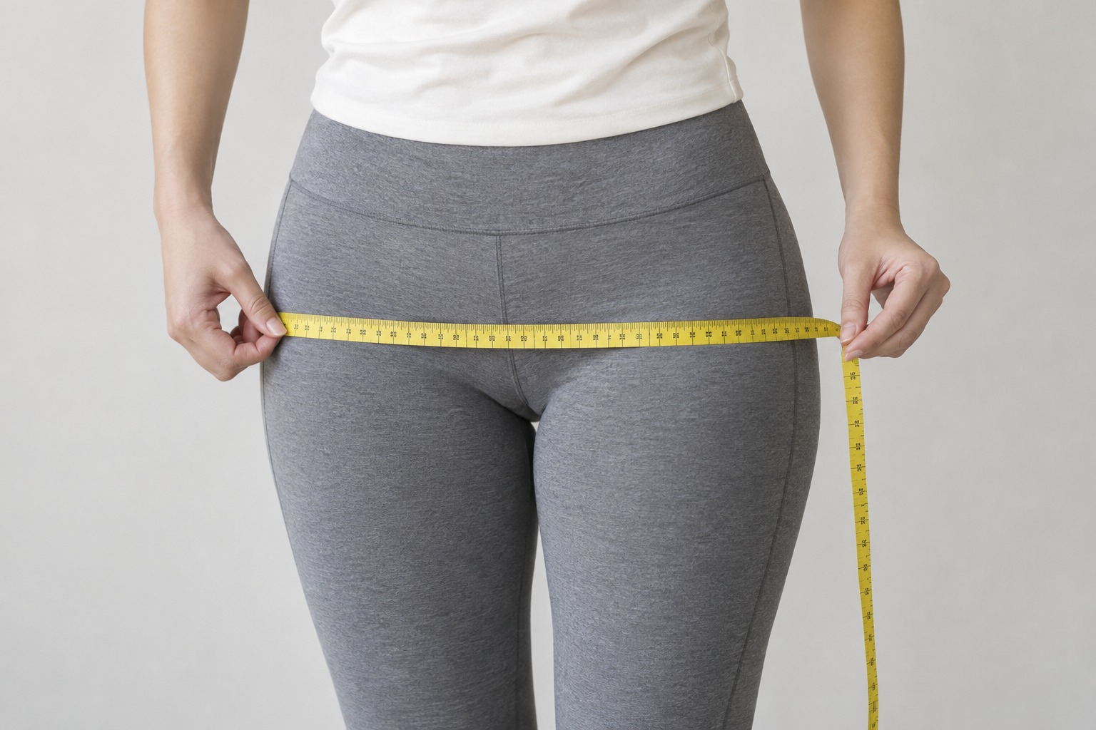 Hips measurement demonstration with a tailor tape