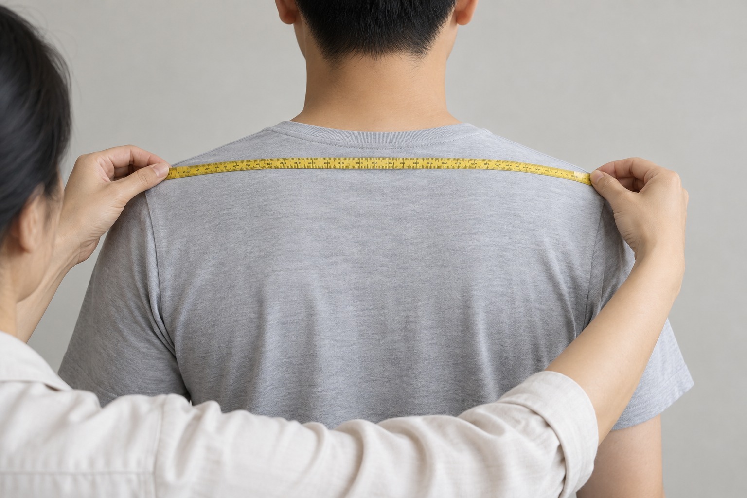 Shoulder Width measurement demonstration with a tailor tape